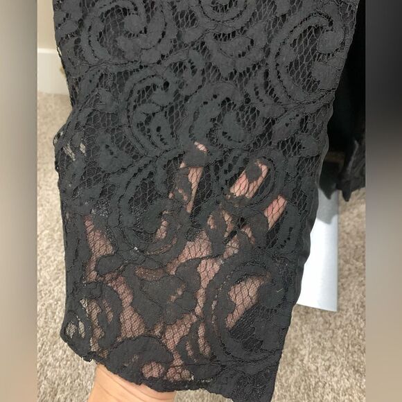 New Stunning Black Floral Lace Beaded Strapless Mermaid Gown - Picture 12 of 13